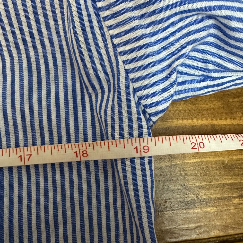 Philosophy brand blue and white striped button-down shirt w/puff sleeves Small - Picture 7 of 8